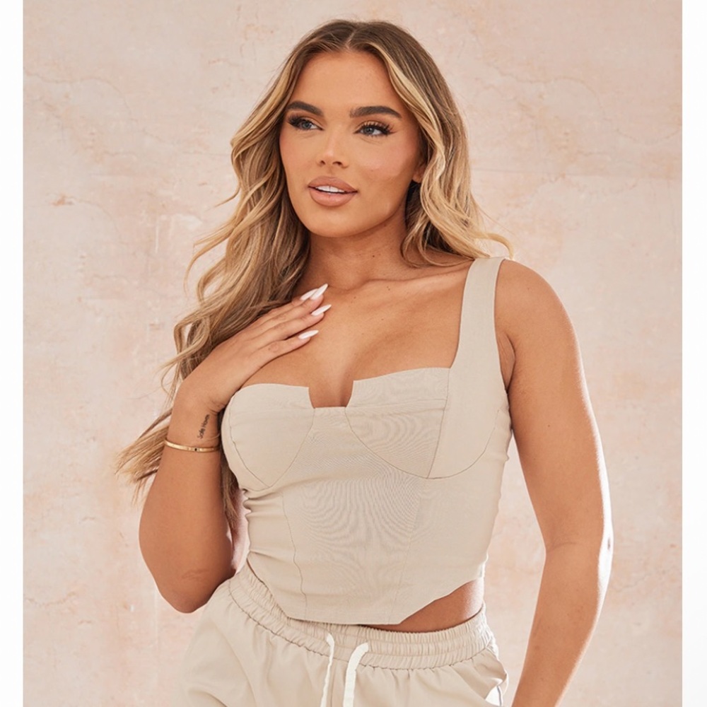 Stone Bengaline stretch woven ruched bust crop top